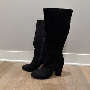 Chic Black Suede Heeled Boots